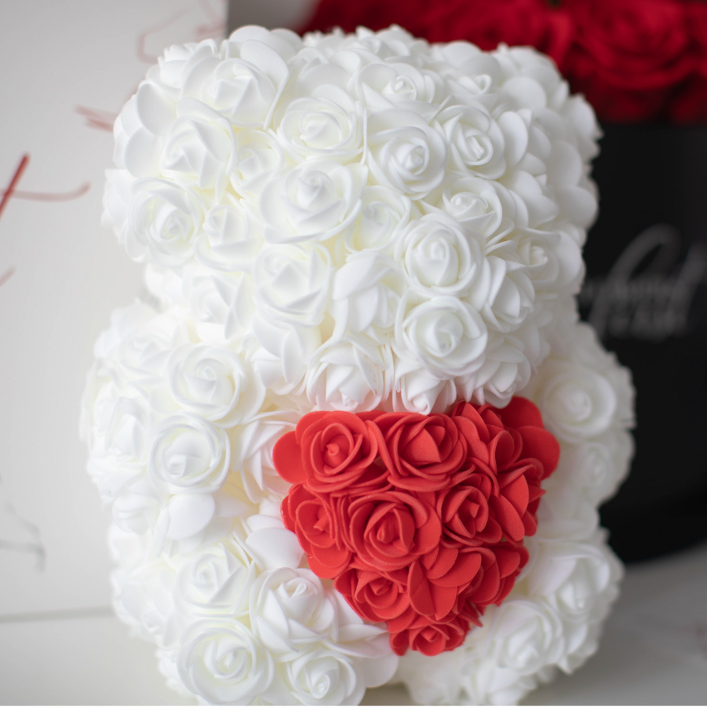 White Rose Teddy Bear & Red Heart