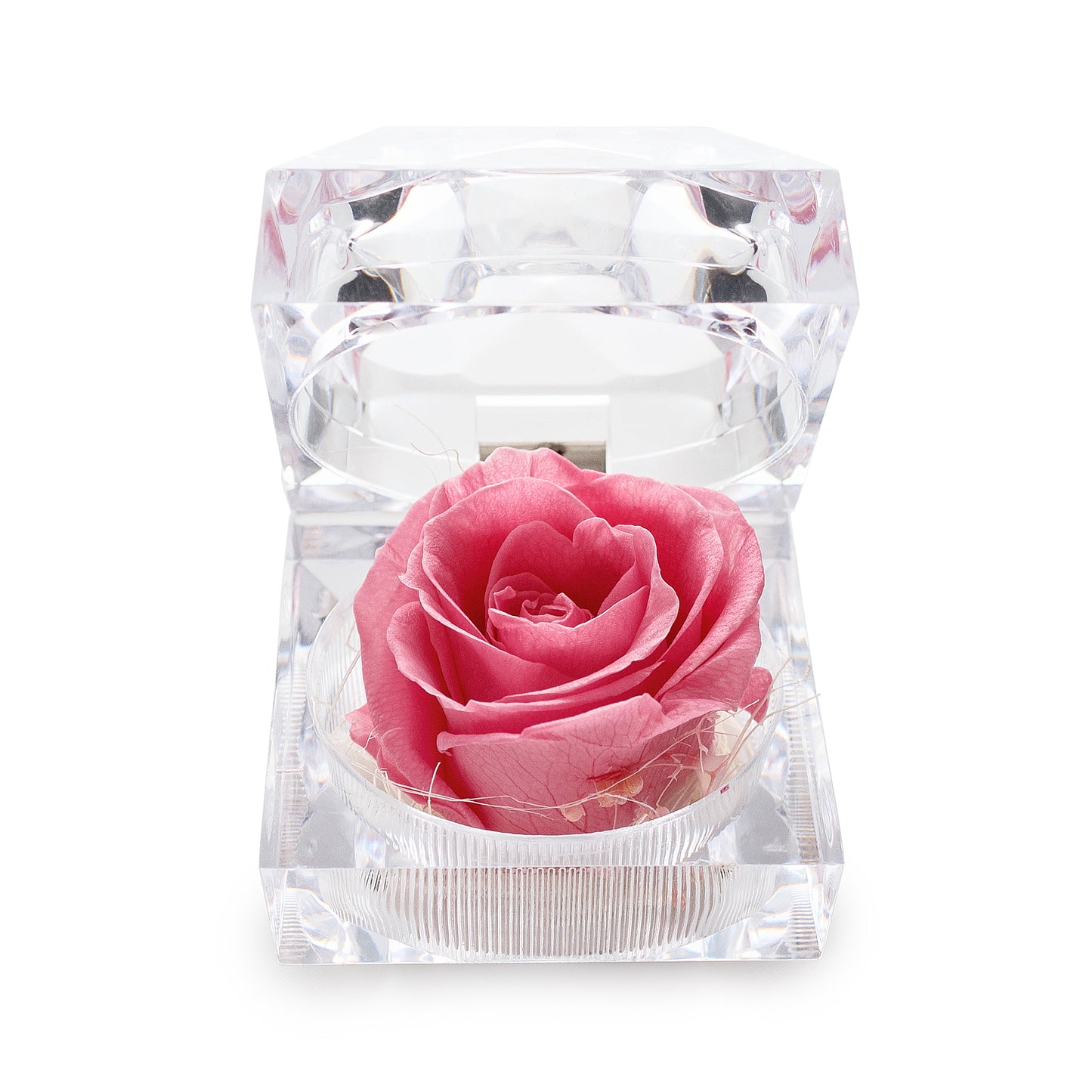 Preserved Pink Rose Crystal-Look Ring Box