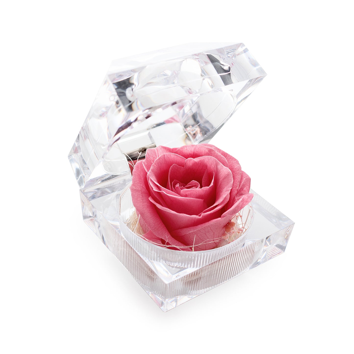 Preserved Pink Rose Crystal-Look Ring Box