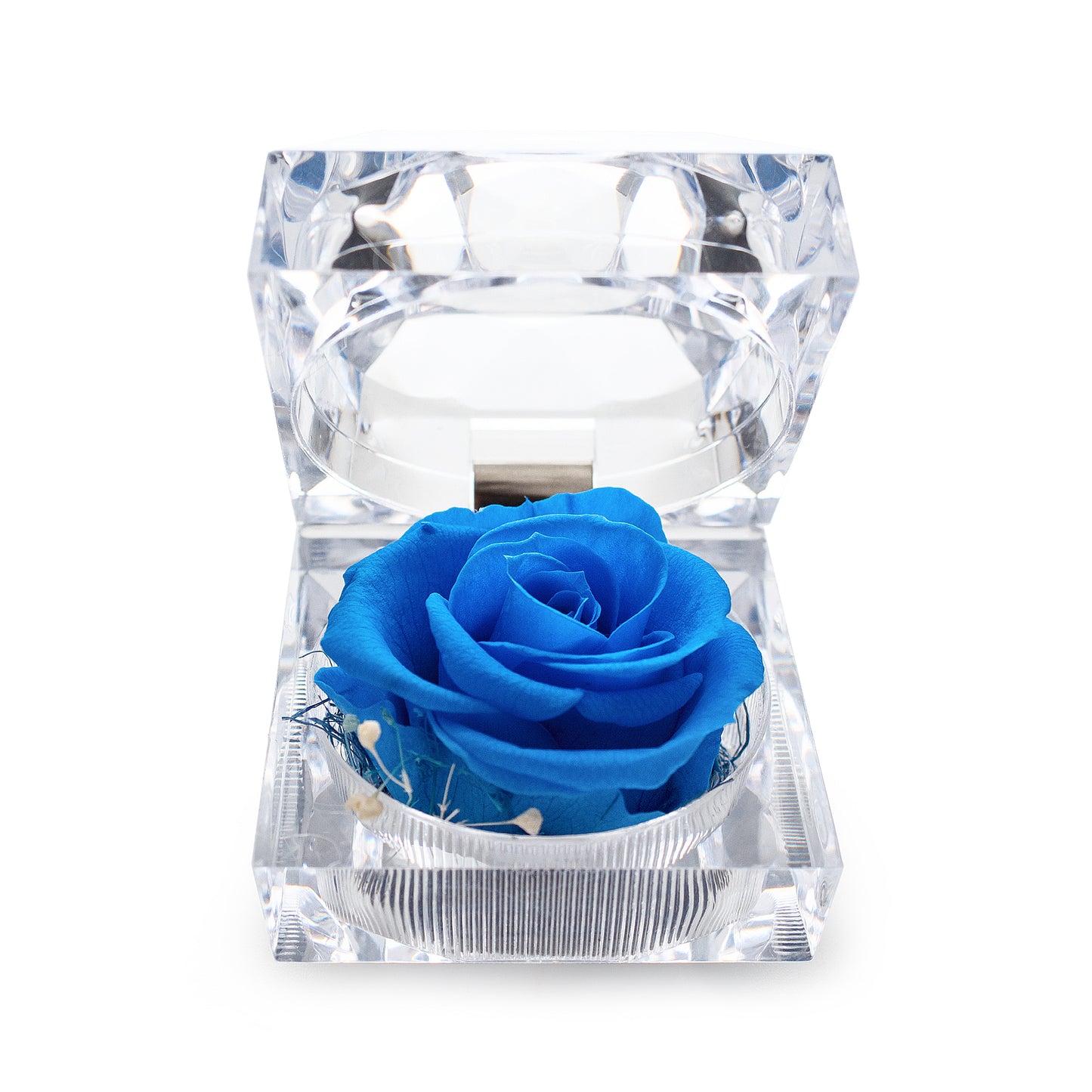 Preserved Royal Blue Rose Crystal-Look Ring Box