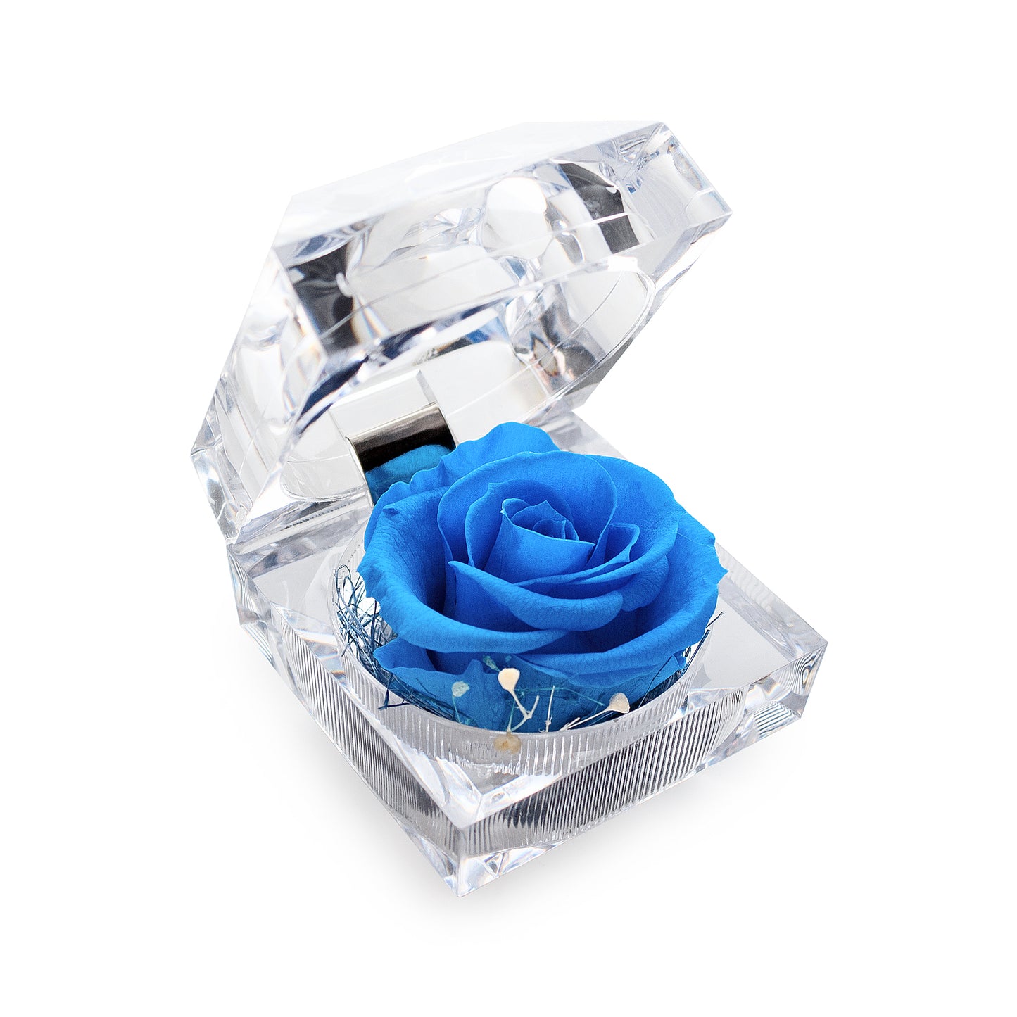 Preserved Royal Blue Rose Crystal-Look Ring Box