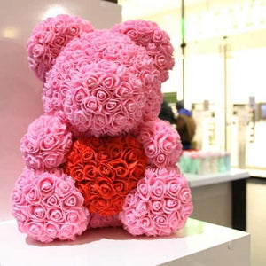 Large Light Pink Rose Teddy Bear & Red Heart