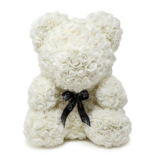 White Handmade Rose Teddy Bear -1