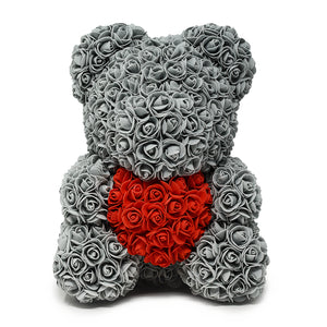 Grey Rose Teddy Bear & Red Heart -1