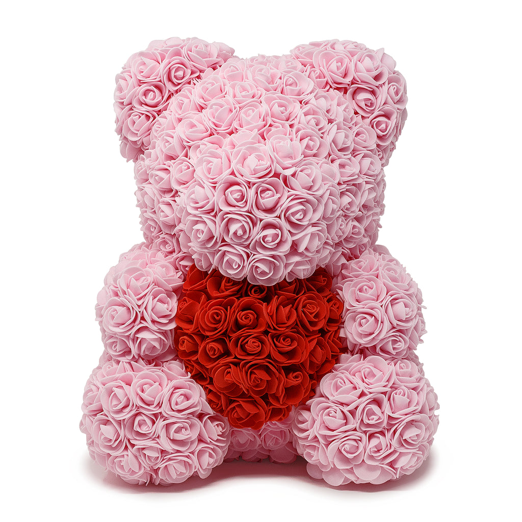 Light Pink Rose Teddy Bear & Red Heart -1