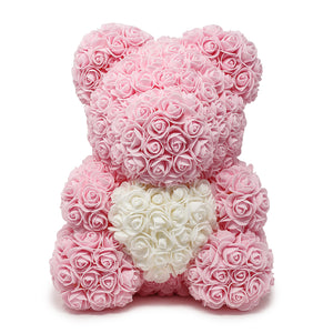 Light Pink Rose Teddy Bear & White Heart -1