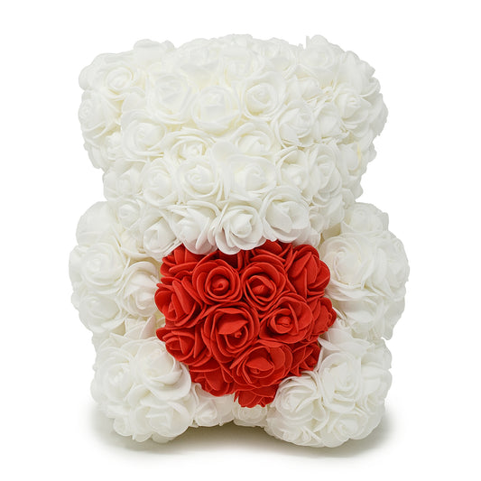 White Rose Teddy Bear & Red Heart -1