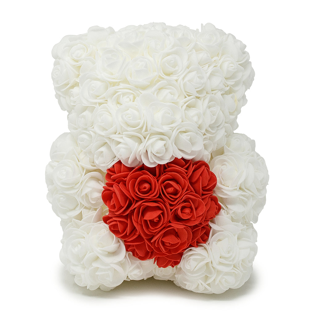White Rose Teddy Bear & Red Heart -1