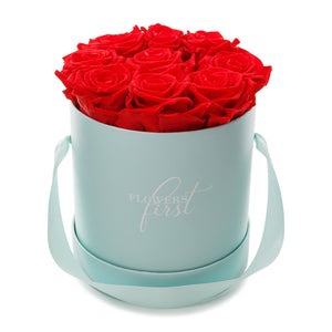 Red Roses & M Round Blue Hat Box -1