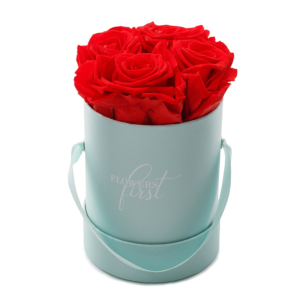 Red Roses & S Round Blue Hat Box -1