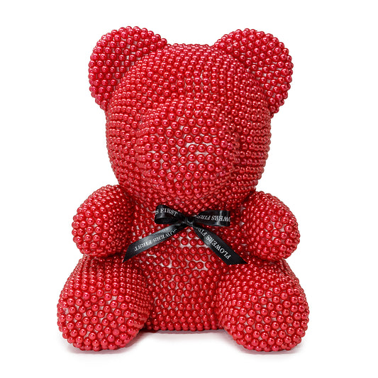 Large Red Luxury Handmade Pearl Teddy Bear -1