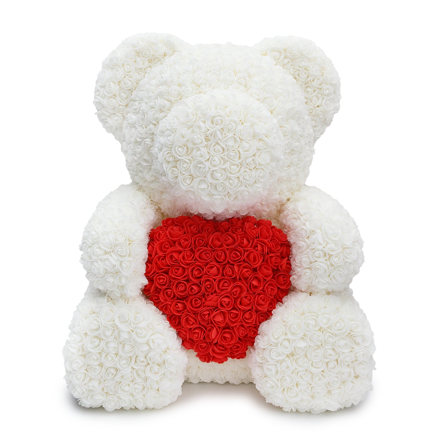 BIG White Rose Teddy Bear & Red Heart -1