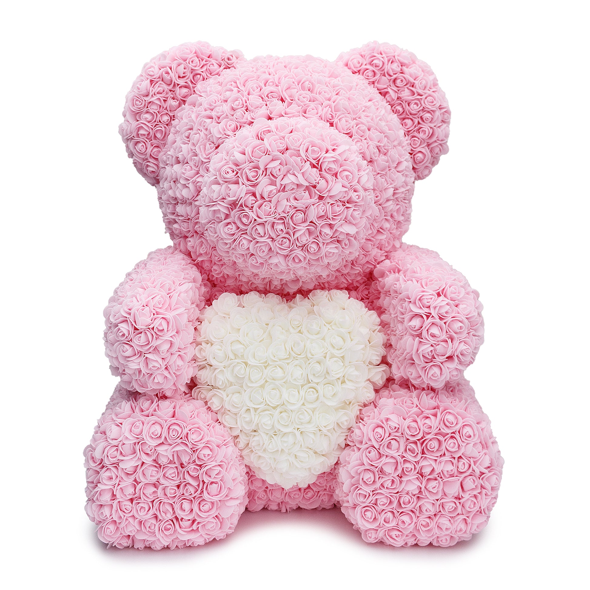 BIG Pink Rose Teddy Bear & White Heart -1