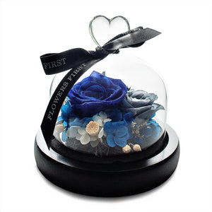Königsblaue Infinity-Rose in Glaskuppel