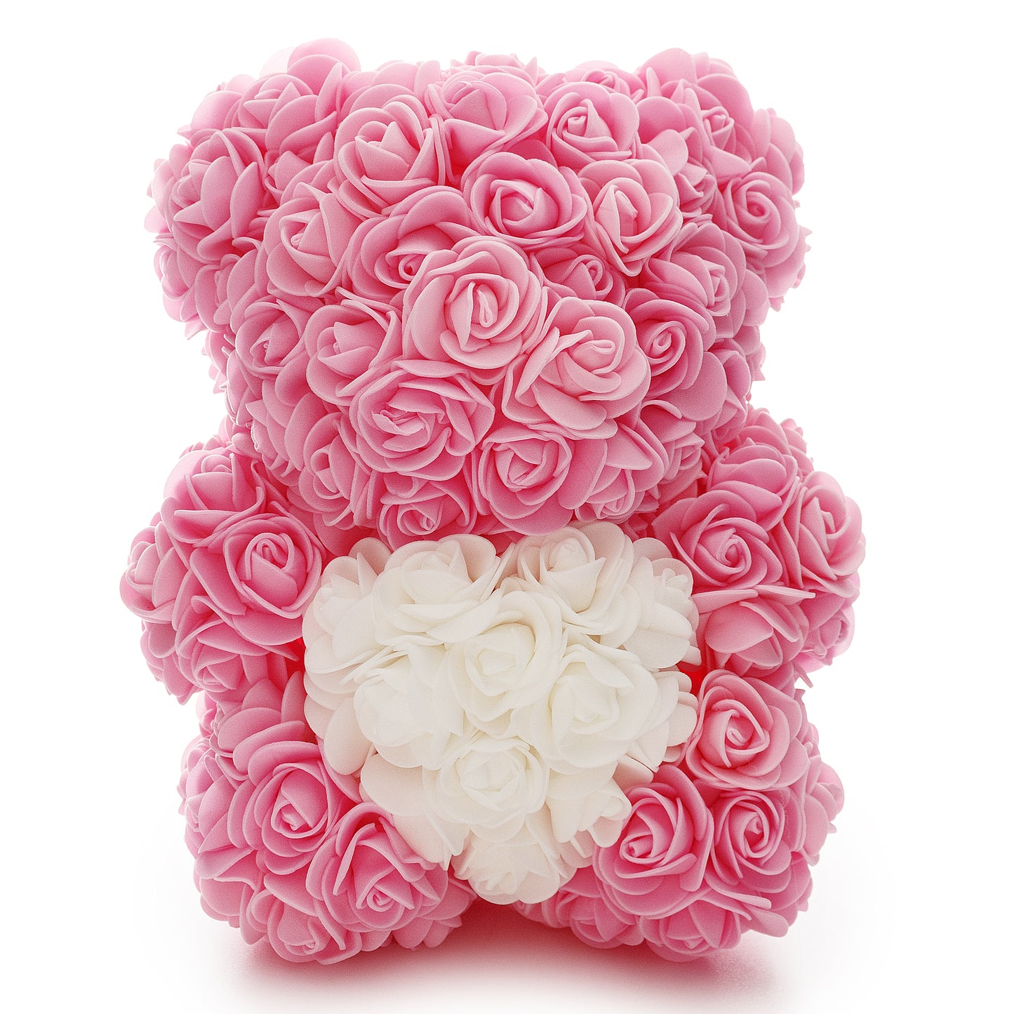 Pink Rose Teddy Bear & White Heart