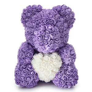 Large Purple Rose Teddy Bear & White Heart