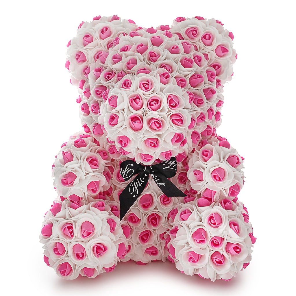 Large White & Pink Luxury Handmade Rose Teddy Bear