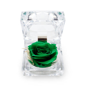 Konservierte grüne Rose Ringbox im Kristall-Look