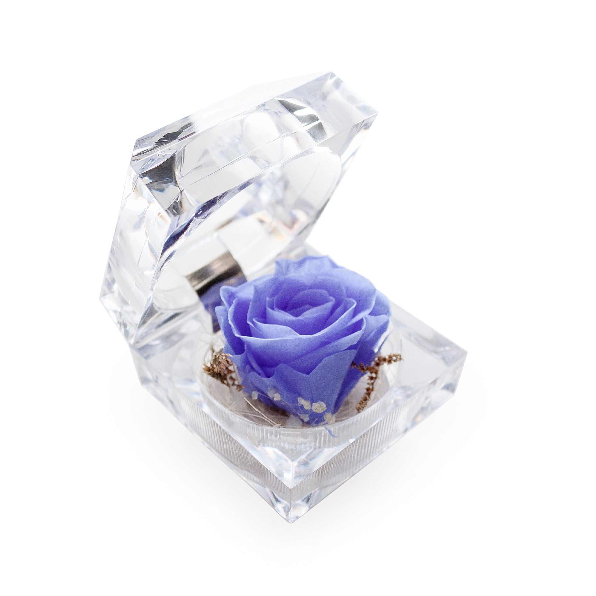 Konservierte lila Rose Ringbox im Kristall-Look