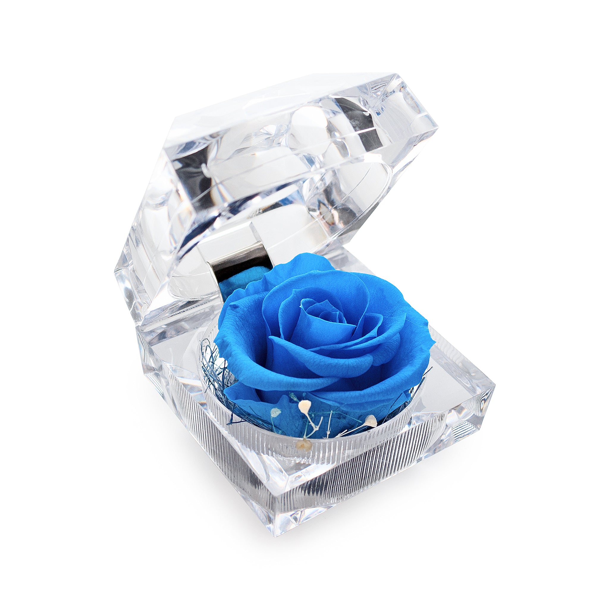 Konservierte königsblaue Rose Ringbox im Kristall-Look
