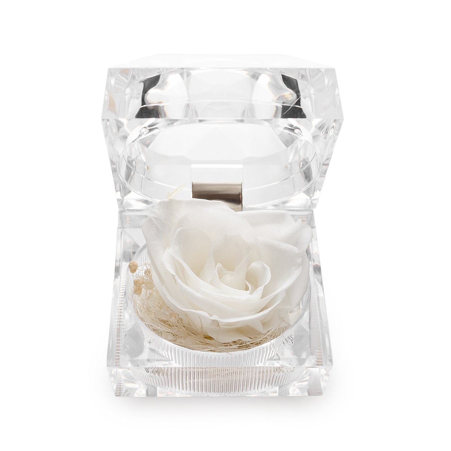 Preserved White Rose Crystal-Look Ring Box